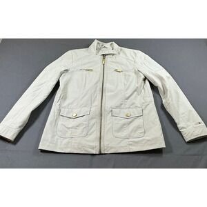 Tommy Hilfiger VTG Tan Rain Utility Jacket Womens Medium Ivory Full Zip Crest M
